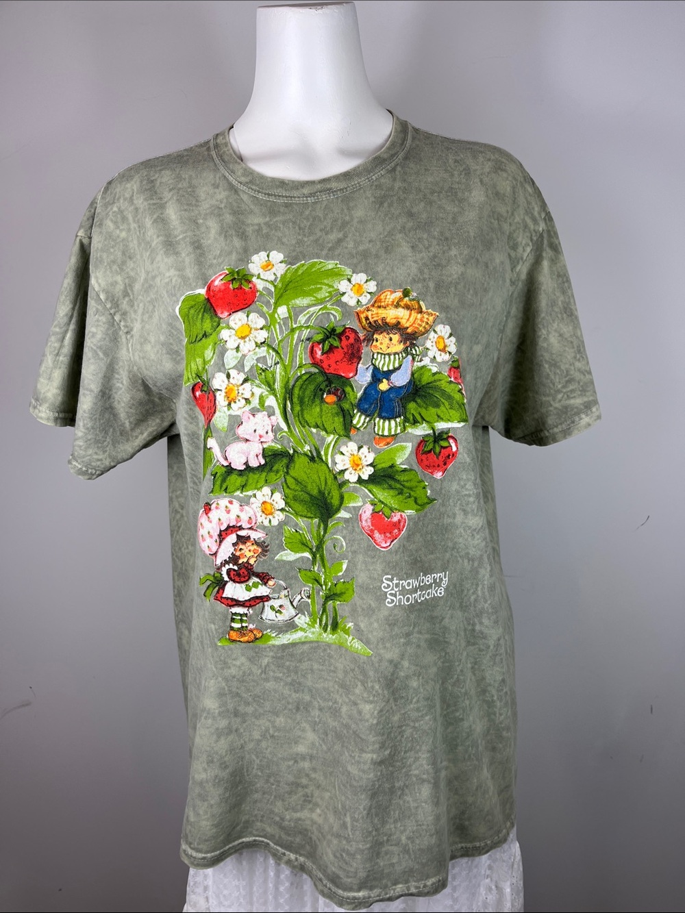 Vintage-Style Strawberry Shortcake Marbled Green Tee